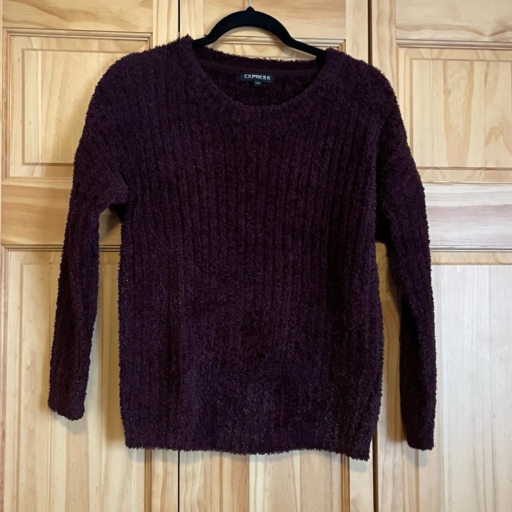 Express fuzzy burgundy sweater